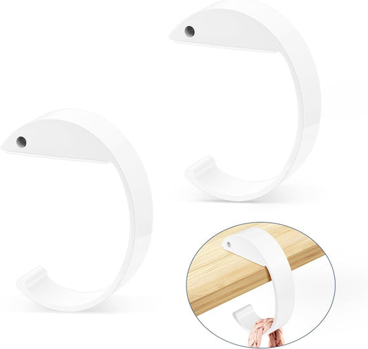2PCS C Shape Purse Hook for Table, Headphone Hanger, Aluminum Alloy Desk Heavy Duty Handbag Hook for Organizing Desktop Storage Items (White)
