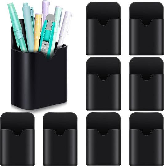 8 Pcs Magnetic Pen Marker Holders Dry Erase Magnetic Pen Pencil Holder Organizer Home Office Supplies for Refrigerator Whiteboard Locker (Black)
