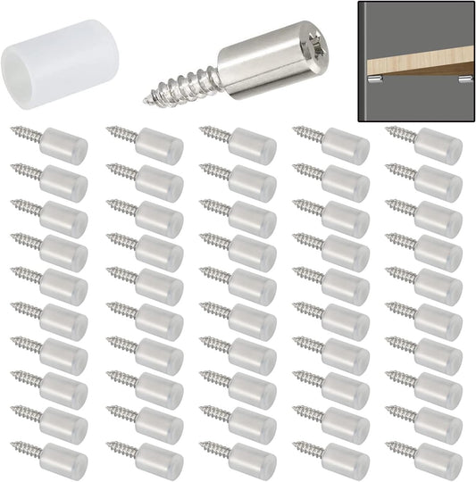 50Pcs Self-Tapping Screws for Cabinets - Non-Slip Sleeve Shelf Pins, Laminate Fixed Support Pegs for Kitchen Utensils, Bookcases, Wardrobes (Cross Head Phillips Cabinet Hardware)