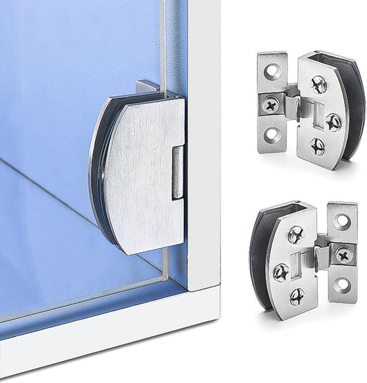 2 Pcs Glass Doors Hinge Cupboard Showcase Wine Cabinet Clamp Gate Hinges Without Drilling (Small)