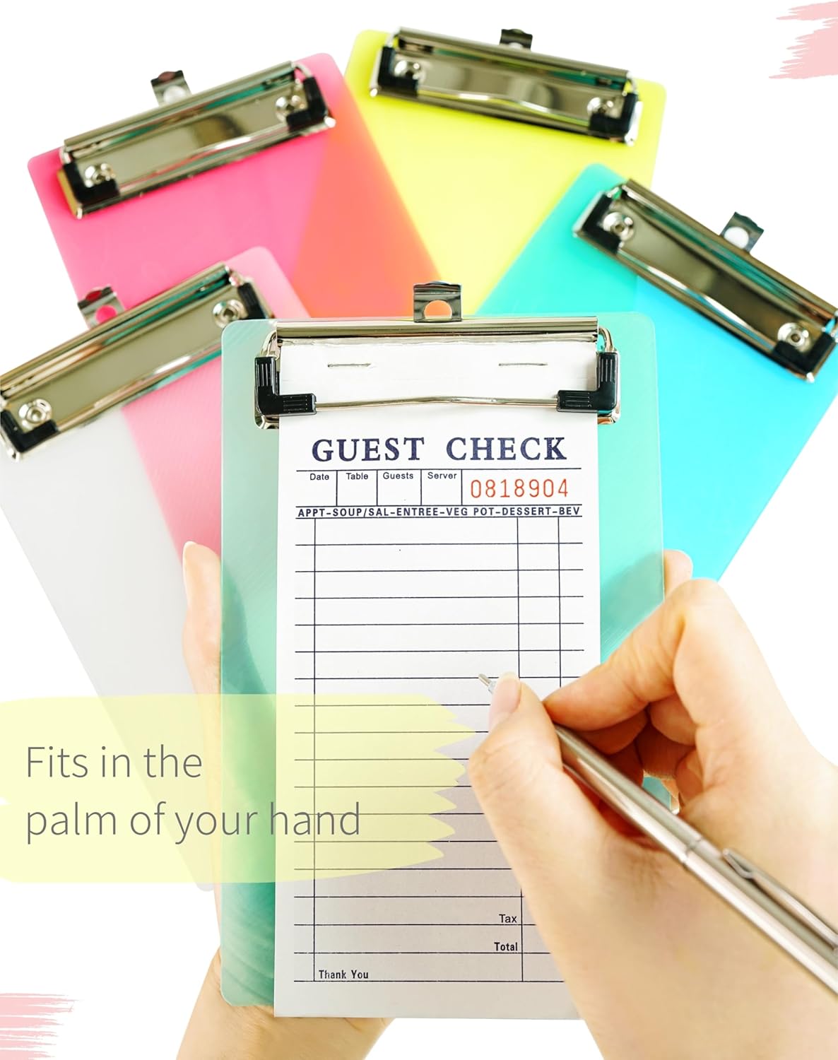 Mini Clipboards, 4.7x7.3 Inch Portable Plastic Clipboards for Receipts & Orders, Ideal for Warehouse, Office, School & Outdoor Work (5-Pack)