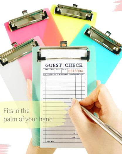 Mini Clipboards, 4.7x7.3 Inch Portable Plastic Clipboards for Receipts & Orders, Ideal for Warehouse, Office, School & Outdoor Work (5-Pack)