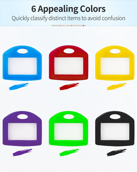 24 Pcs Key Covers Caps 1 Inch Key Covers Protectors with Blank Paper Labels and Clear Windows Soft Key Identifiers for Standard Regular Thin Flat House Keys (Not for Odd-Shaped), 6 Colors