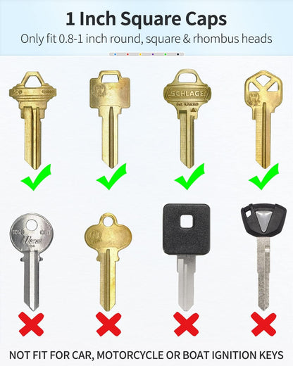 24 Pcs Key Covers Caps 1 Inch Key Covers Protectors with Blank Paper Labels and Clear Windows Soft Key Identifiers for Standard Regular Thin Flat House Keys (Not for Odd-Shaped), 6 Colors