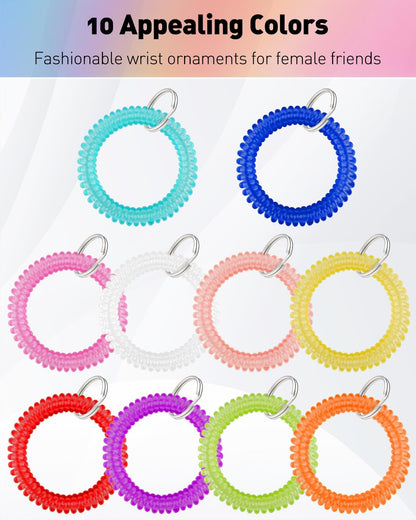 10 Color Wristlet Keychain Flexible Plastic Spring Spiral Coil Key Holder with Key Ring Chain
