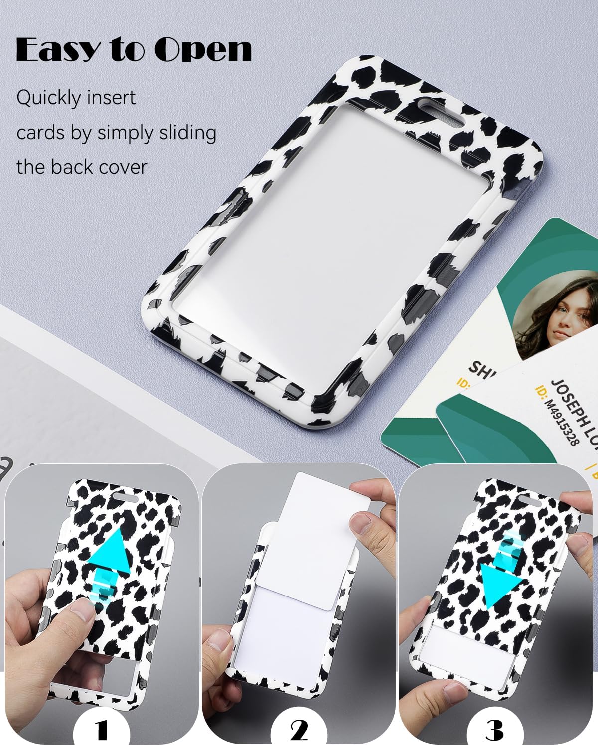 Pink Marble Pattern & Snow Leopard Print Plastic Card Holder with Retractable Badge Reel Carabiner Detachable Lanyard Vertical Card Protector for Office Worker Student