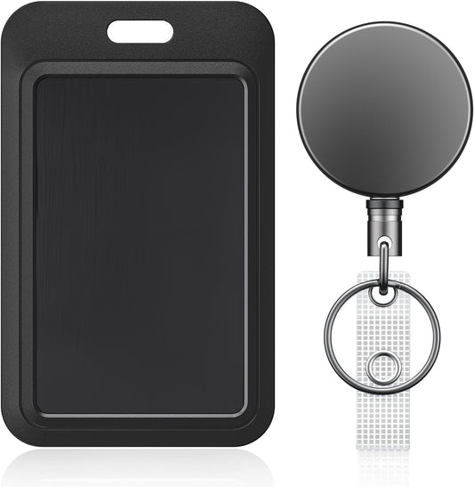 3 Pack Sliding Badge Holder Vertical Plastic Case and 2 Pack Metal Retractable Keychain Heavy Duty Metal Retractable Badge Reel