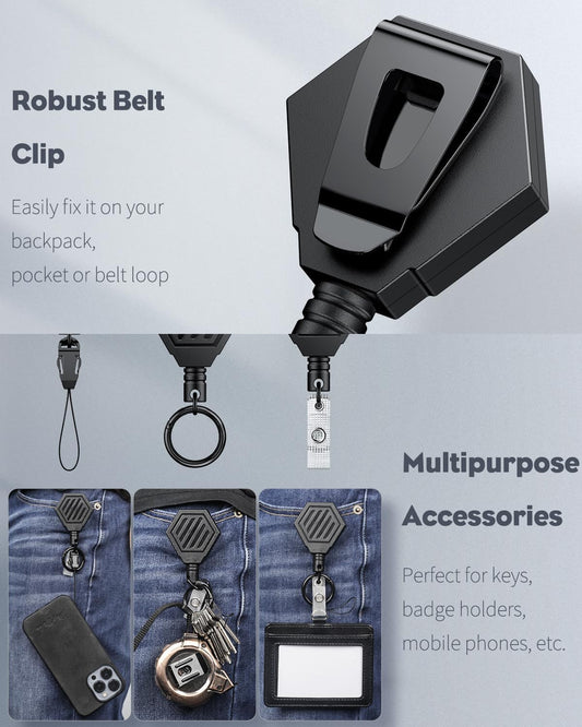 Heavy Duty Retractable Keychain with Magnetic Closure Retractable Badge Reel for up to 16 oz Magnetic ID Badge Holder Reel with 3 Pack Sliding Badge Holder Vertical Plastic Case