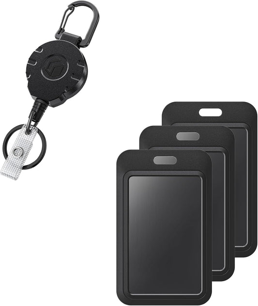 Sliding Badge Holder Vertical Plastic Case with Retractable Keychain Badge Reel for up to 8 oz Hard Card Protector for ID Credit Cards Proximity Key Cards Driver’s Licenses and Passes