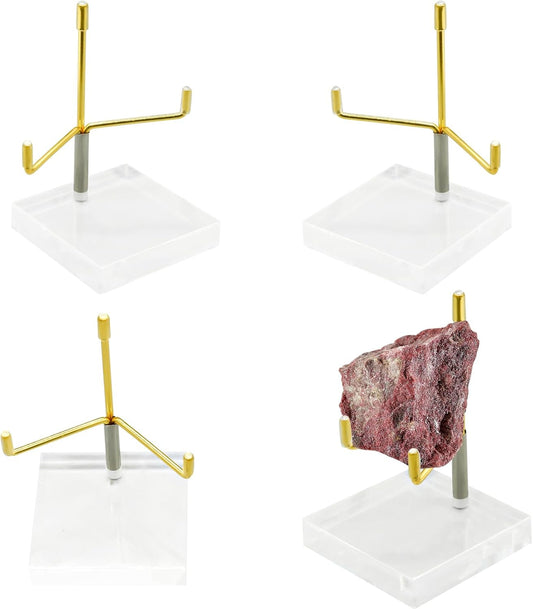 4Pcs Acrylic Easel Display Stand with Adjustable Metal Arms, Crystal Geode Stand for Gemstones Fossils Minerals (2.4 × 2.4 × 3.5 Inch)