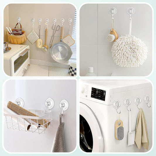 Large Suction Cup Hooks with Wipes, Heavy Duty, Removable and Reusable, Clear, 5 Pcs