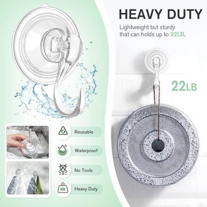 Large Suction Cup Hooks with Wipes, Heavy Duty, Removable and Reusable, Clear, 5 Pcs