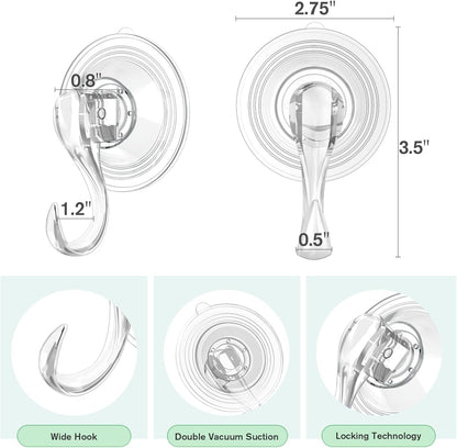 Large Suction Cup Hooks with Wipes, Heavy Duty, Removable and Reusable, Clear, 5 Pcs