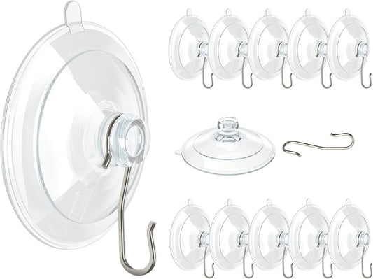 Suction Cup Hooks, 1.77 Inch Small Window Suction Cups with Metal Hooks, Removable and Reusable, Clear, 12 Pcs