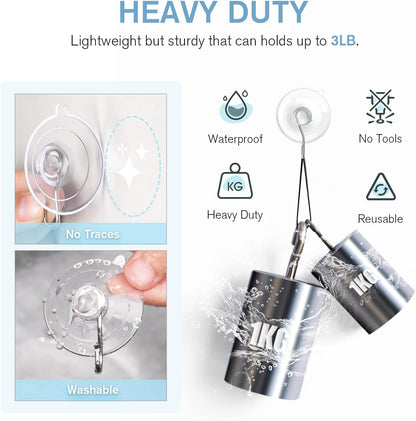 Suction Cup Hooks, 1.77 Inch Small Window Suction Cups with Metal Hooks, Removable and Reusable, Clear, 12 Pcs