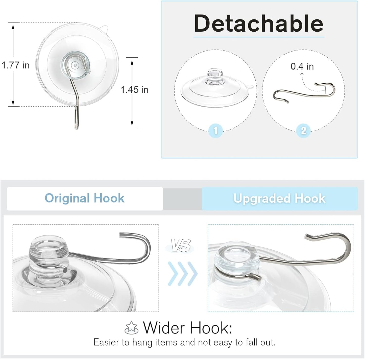 Suction Cup Hooks, 1.77 Inch Small Window Suction Cups with Metal Hooks, Removable and Reusable, Clear, 12 Pcs