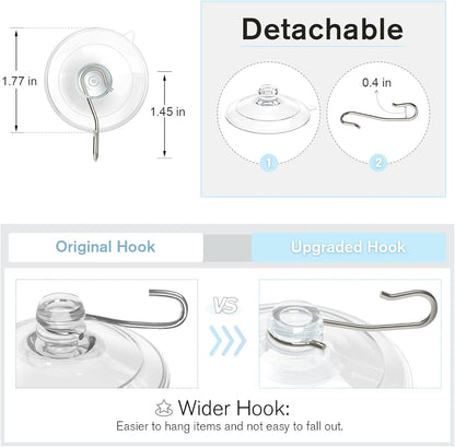Suction Cup Hooks, 1.77 Inch Small Window Suction Cups with Metal Hooks, Removable and Reusable, Clear, 12 Pcs