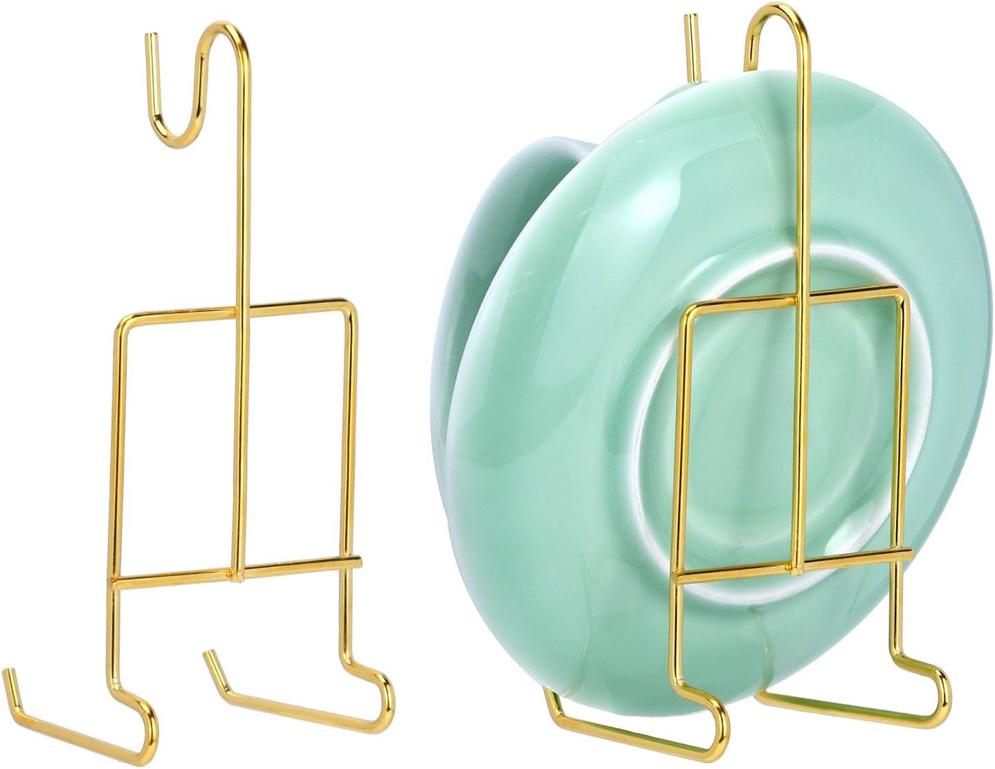 6 Pack Gold Tea Cup and Saucer Display Stand Holder Rack for China Coffee Mugs Organizer – Teacup Easel for Kitchen, Dining Room, and Curio Cabinet Displays