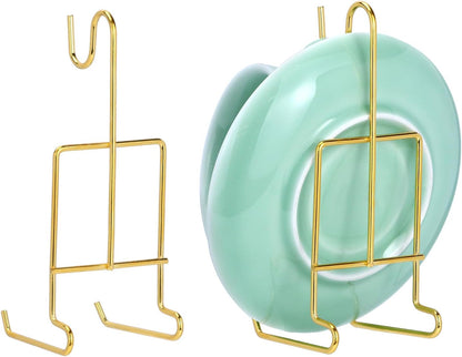 6 Pack Gold Tea Cup and Saucer Display Stand Holder Rack for China Coffee Mugs Organizer – Teacup Easel for Kitchen, Dining Room, and Curio Cabinet Displays