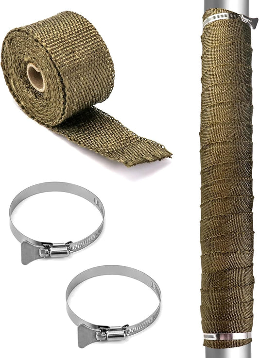 Fireproof Pipe Wrap, Pipe Insulation Webbing Anti-Scald Chimney Ribbon Furnace Flue Protector with 2 Clips