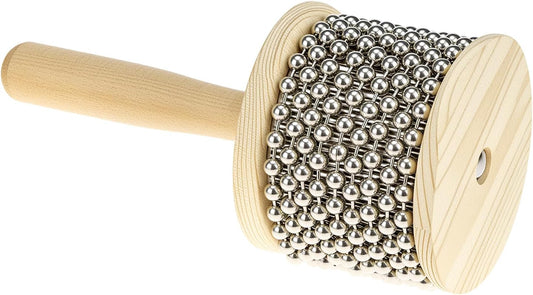Wooden Cabasa Percussion Musical Instrument, 3.5 Inch Stainless Steel Beaded Shaker with Wooden Handle, Professional Rhythm Maker, 3.54" x 7.28"