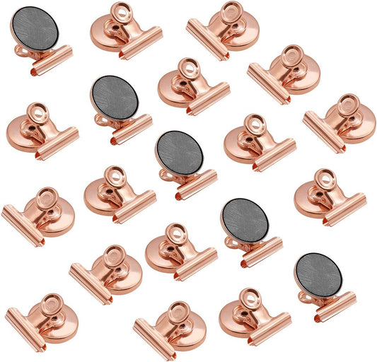 Fridge Magnetic Clips Round - 20 Pack Strong Metal Refrigerator Magnet Clip 30mm Wide Scratch-Free for Whiteboard School Teaching Office Kitchen Use (Rose Gold)