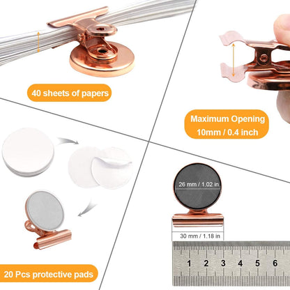 Fridge Magnetic Clips Round - 20 Pack Strong Metal Refrigerator Magnet Clip 30mm Wide Scratch-Free for Whiteboard School Teaching Office Kitchen Use (Rose Gold)