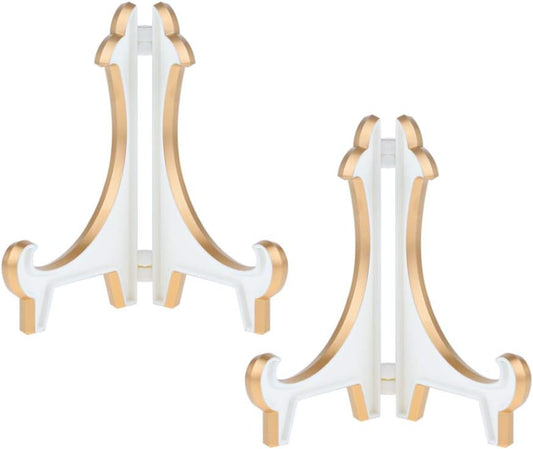 2 Pack 5inch White Gold Thicken Acrylic Easels Display Stand Plate Stand Holder display Pictures Frame ,Decorative Plates, and Artworks
