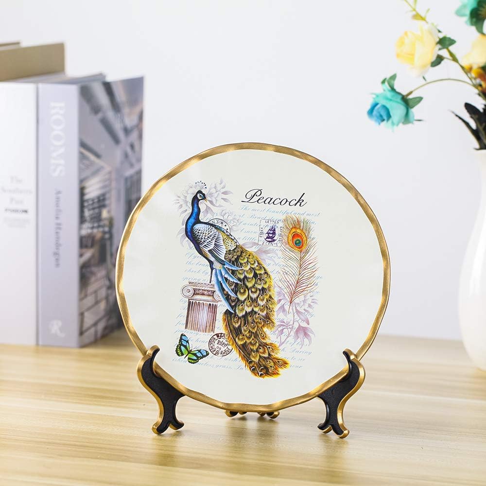 8 Inch Plate Display Stand - Adjustable Easel Holder for Decorative Plates, Pictures, Cookbooks - Black Gold Tabletop Stands with Foldable Design - 2 Pack