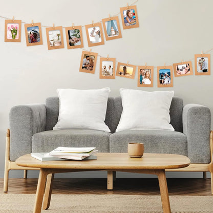 30Pcs Brown Paper Picture Frames, 4x6 inch Cardboard Photo Frames with Wooden Clips and String, DIY Picture Frames for Kids Artwork, Bedroom, Classroom Wall Decor Hanging Photo Display