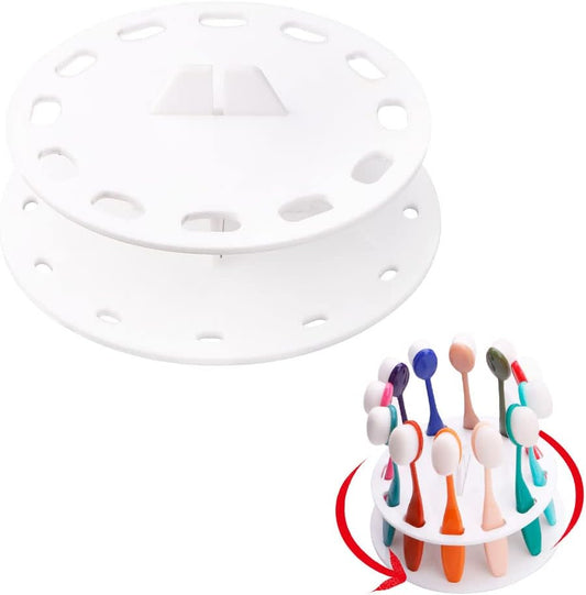 12 Hole Round Shape Drying Rack Storage Display Bracket Shelf Holder ,Spinning Storage Caddy for Oval Ink Blending Brushes Blender（White）