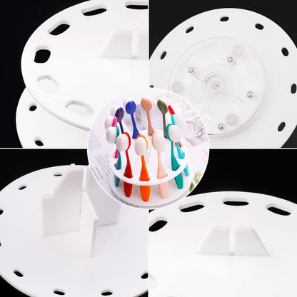 12 Hole Round Shape Drying Rack Storage Display Bracket Shelf Holder ,Spinning Storage Caddy for Oval Ink Blending Brushes Blender（White）