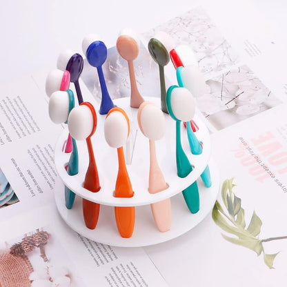 12 Hole Round Shape Drying Rack Storage Display Bracket Shelf Holder ,Spinning Storage Caddy for Oval Ink Blending Brushes Blender（White）