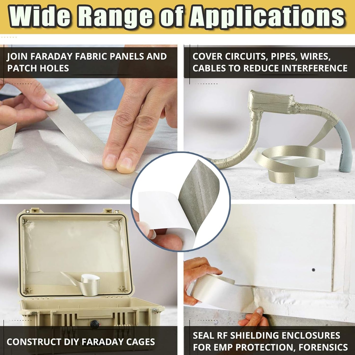 Faraday Cloth Conductive Adhesive High-Shielding Tape Waterproof Conductive Tape for Signal Screens for Electrical Connection EMI Shielding Display Repair Cable Interference Blocking (1 Inch x 65 Ft)