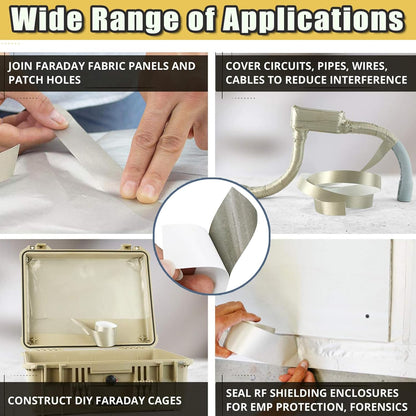 Faraday Cloth Conductive Adhesive High-Shielding Tape Waterproof Conductive Tape for Signal Screens for Electrical Connection EMI Shielding Display Repair Cable Interference Blocking (1 Inch x 65 Ft)