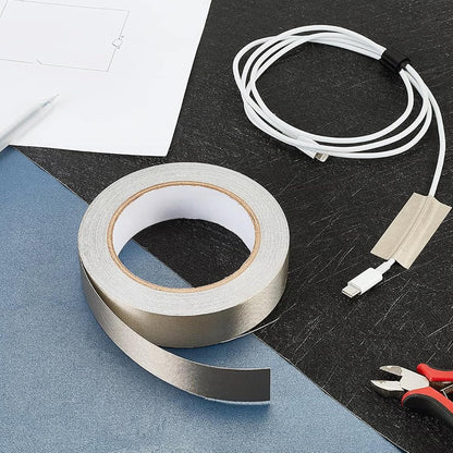 Faraday Cloth Conductive Adhesive High-Shielding Tape Waterproof Conductive Tape for Signal Screens for Electrical Connection EMI Shielding Display Repair Cable Interference Blocking (1 Inch x 65 Ft)