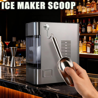 Ice Scoop for Freezer with Metal Hook Stainless Steel Ice Scooper for Ice Maker Metal Scooper for Kitchen Gadgets Cookie Flour Pet Dog Food Scoop Kitchen Bar Party Accessories (Silver-8oz)