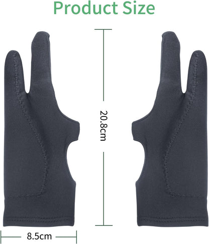 Artist Drawing Glove 3-Layer Palm Rejection [2 Pack Black] Right Left Hand Digital Art Graphic Tablet iPad Gloves Two Finger Smooth Elasticity Breathable for Stylus Pen Pencil Sketching Painting