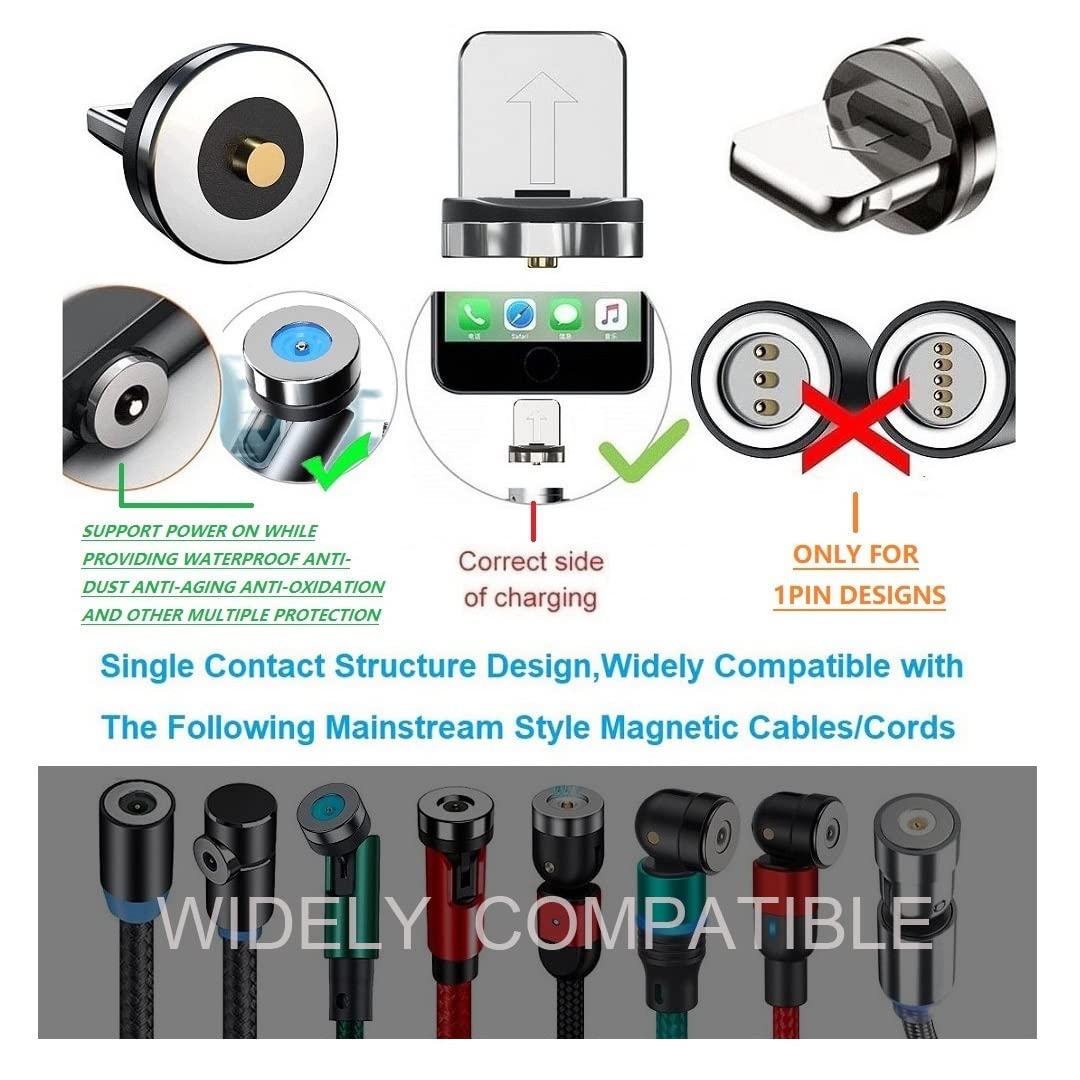 Magnetic Charging Tips lPhone 10pcs,1Pin 360° Rotate Connector Adapters for iOS-Lightlng Ports Series,Just Plugs to Charging/Water-dustproof/antioxidant Without Cord&Non-Data