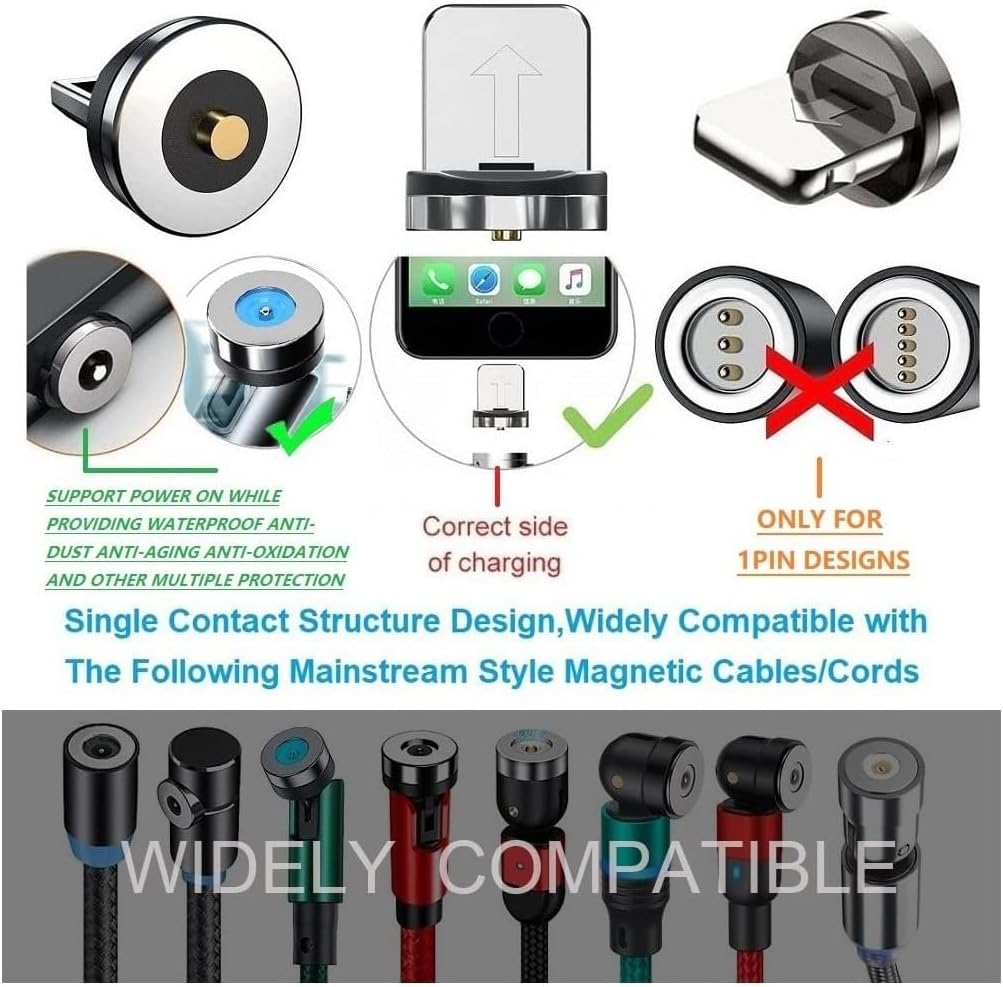 Magnetic Charging Tips lPhone 15pcs,1Pin 360° Rotate Connector Adapters for iOS-Lightlng Ports Series,Just Plugs to Charging/Water-dustproof/antioxidant Without Cord&Non-Data