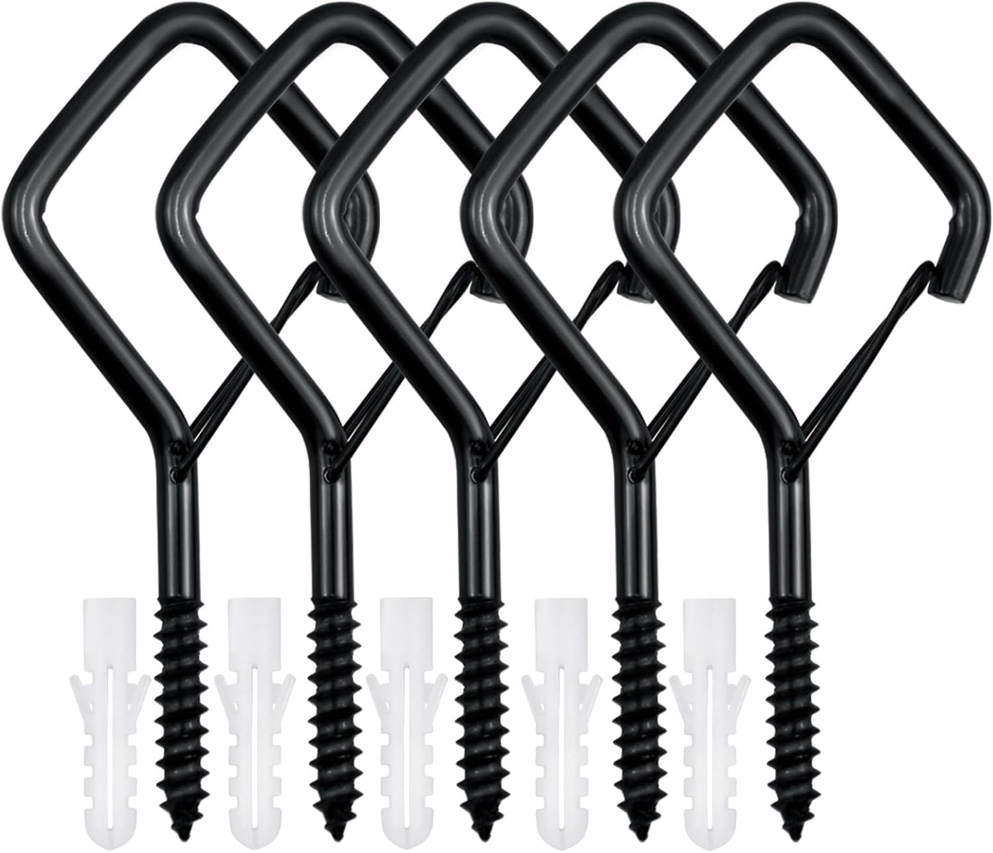 5 PCS Black Eye Screw Hooks, 4 Inch Ceiling Hooks for Hanging Heavy Duty Items with Safety Buckle – Metal Eye Bolt Hooks for Hanging Plants, Wind Chimes, Bird Feeders, String Lights, and More