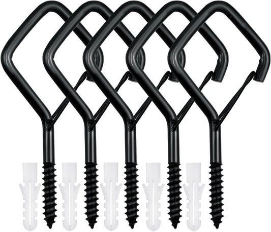 5 PCS Black Eye Screw Hooks, 4 Inch Ceiling Hooks for Hanging Heavy Duty Items with Safety Buckle – Metal Eye Bolt Hooks for Hanging Plants, Wind Chimes, Bird Feeders, String Lights, and More