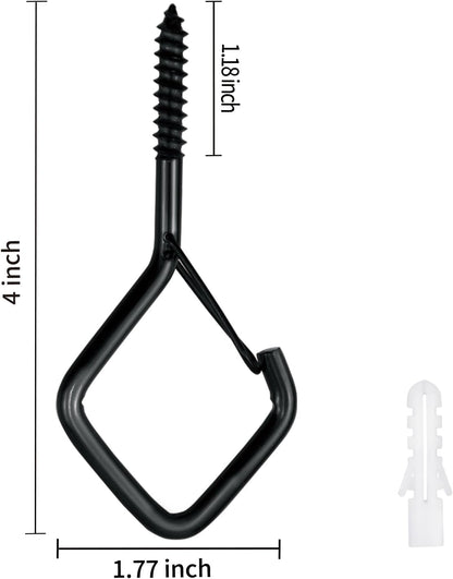 5 PCS Black Eye Screw Hooks, 4 Inch Ceiling Hooks for Hanging Heavy Duty Items with Safety Buckle – Metal Eye Bolt Hooks for Hanging Plants, Wind Chimes, Bird Feeders, String Lights, and More