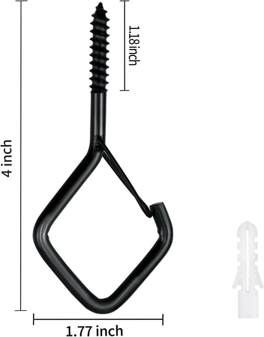 5 PCS Black Eye Screw Hooks, 4 Inch Ceiling Hooks for Hanging Heavy Duty Items with Safety Buckle – Metal Eye Bolt Hooks for Hanging Plants, Wind Chimes, Bird Feeders, String Lights, and More