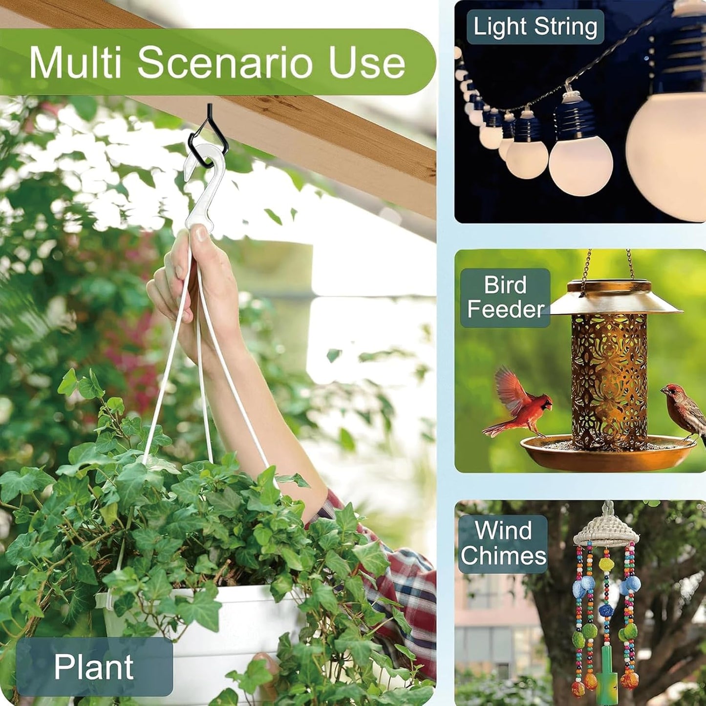 5 PCS Black Eye Screw Hooks, 4 Inch Ceiling Hooks for Hanging Heavy Duty Items with Safety Buckle – Metal Eye Bolt Hooks for Hanging Plants, Wind Chimes, Bird Feeders, String Lights, and More