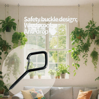 5 PCS Black Eye Screw Hooks, 4 Inch Ceiling Hooks for Hanging Heavy Duty Items with Safety Buckle – Metal Eye Bolt Hooks for Hanging Plants, Wind Chimes, Bird Feeders, String Lights, and More