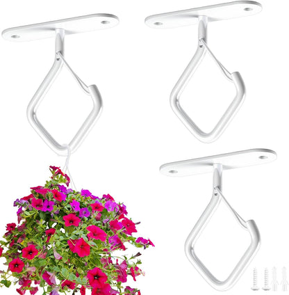 Ceiling Plant Hooks with Safety Buckle, White Metal Hanging Hooks for Plants, Wind Chimes, Bird Feeders, 3 Pack
