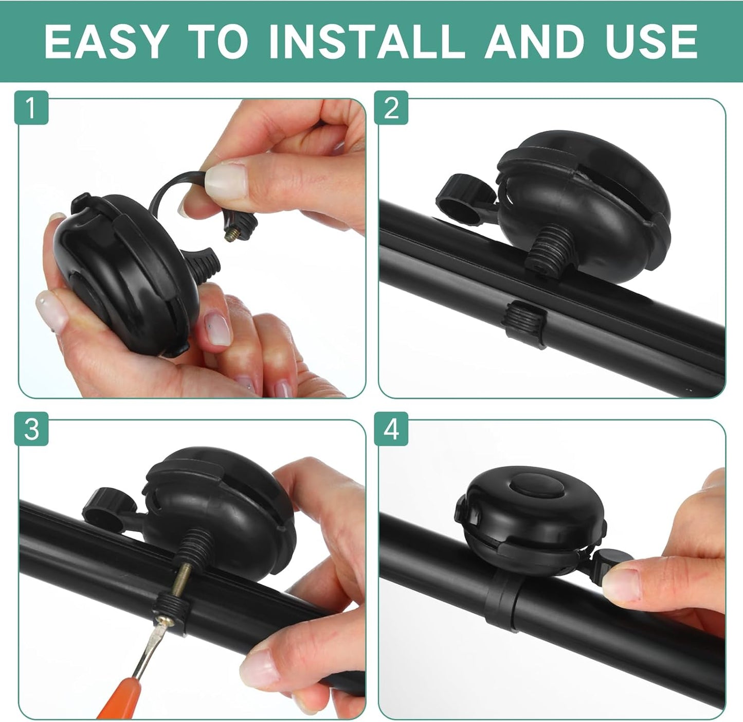 15 Pcs Classic Bike Bell Aluminum Bicycle Bell Loud Crisp Clear Sound Bike Accessories Easy Installation for Adults Kids Girls Boys, Black