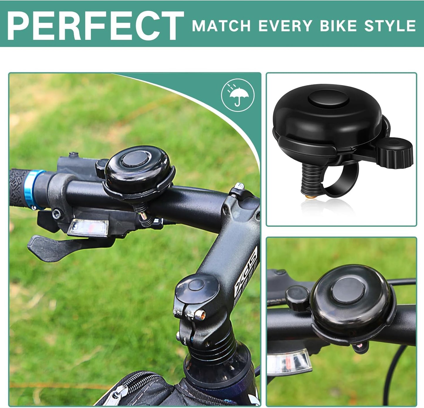 15 Pcs Classic Bike Bell Aluminum Bicycle Bell Loud Crisp Clear Sound Bike Accessories Easy Installation for Adults Kids Girls Boys, Black
