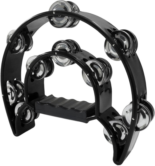Tambourine Double Row, Metal Jingles Hand Held Percussion, Half Moon Tambourine for Kids/Adults/Party Kids-Black